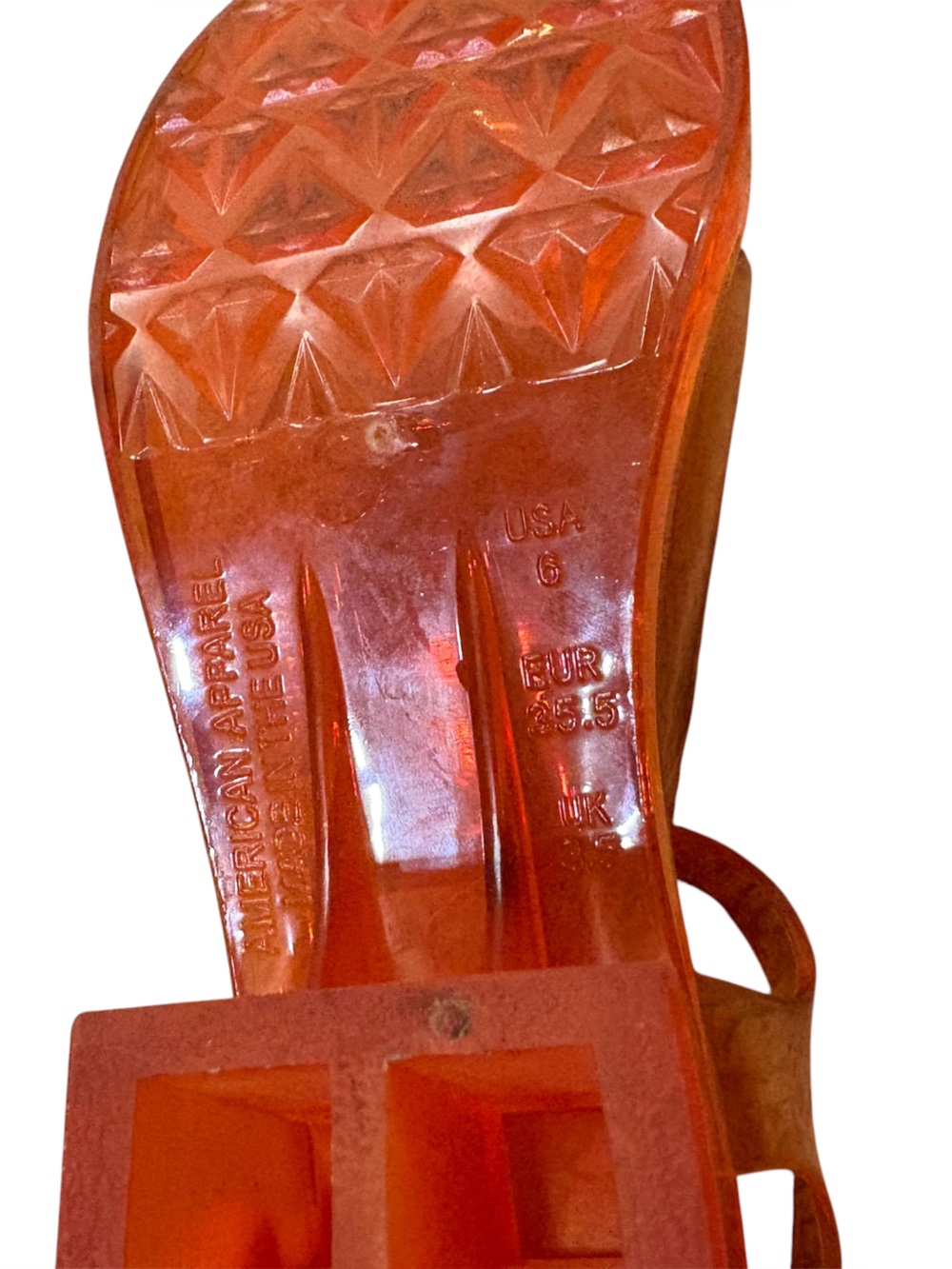 American Apparel Amber Orange Classic Jelly Clear Block Heel Sandal Strap Sz 6 - Picture 10 of 10